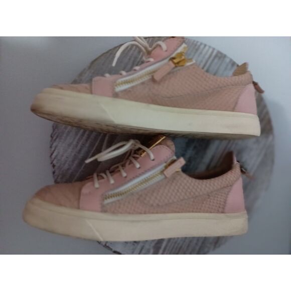 Giuseppe Zanotti Pink Leather Lace Up Sneakers Embossed Reptile Print, W Size 37 - Picture 6 of 10